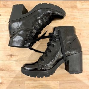 Patent Block Heel Combat Boots with Lug Sole